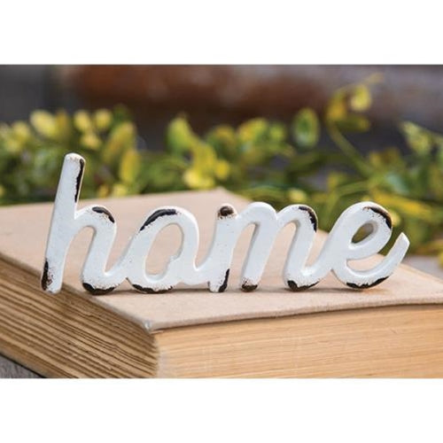 'Home' Distressed White Resin Figurine (Pack of 4)
