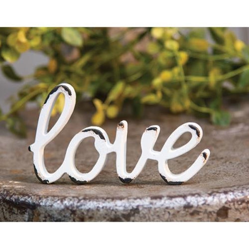 'Love' Distressed White Resin Figurine (Pack of 4)