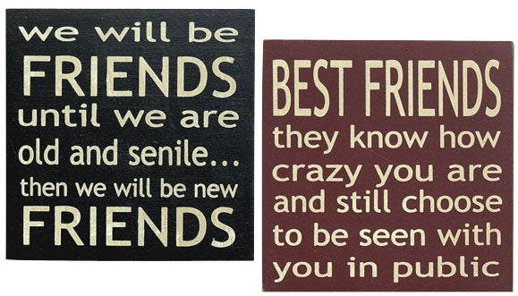 Friends Square Block Sign 4" 4 Asstd. (Pack of 4)