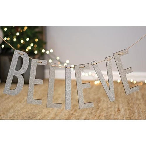 "Believe" Silver Wood Garland Small (Pack of 4)