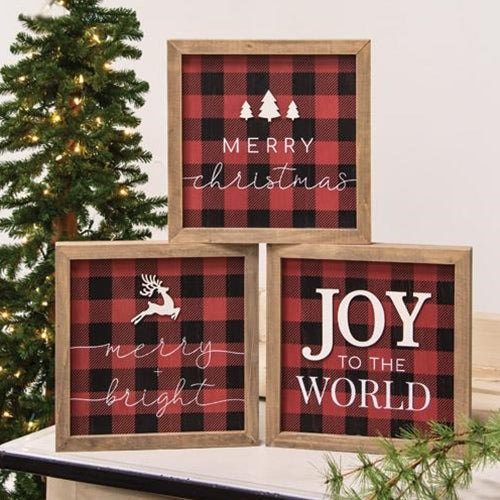 Joy to the World Buffalo Check Box Sign 3 asstd. (Pack of 4)