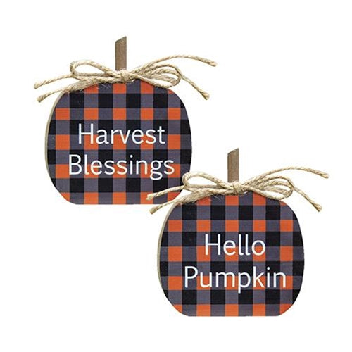 Orange Buffalo Check Pumpkin Block 2 Asstd. (Pack of 4)