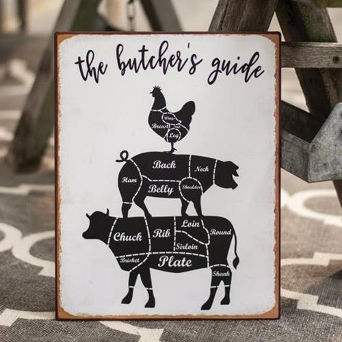 Butcher's Guide Distressed Metal Sign (Pack of 4)