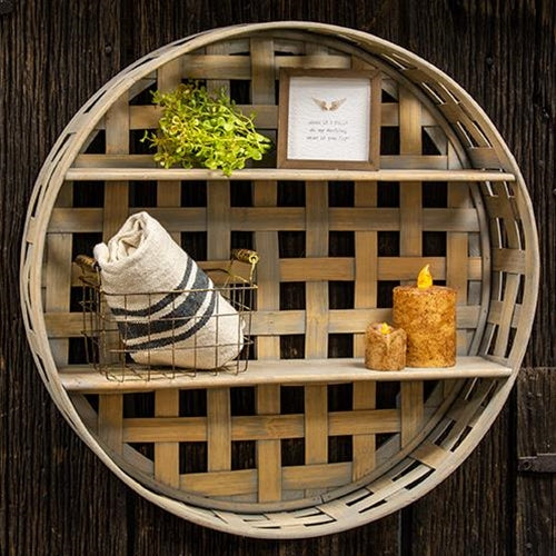 Basket Weave Two-Level Round Wall Shelf By CWI Gifts