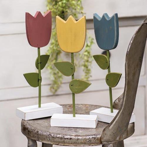Wooden Tulip Pedestal 3 Asstd. (Pack of 4)