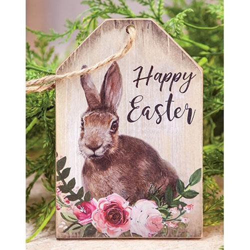 Happy Easter Floral Bunny Tag Ornament (Pack of 4)