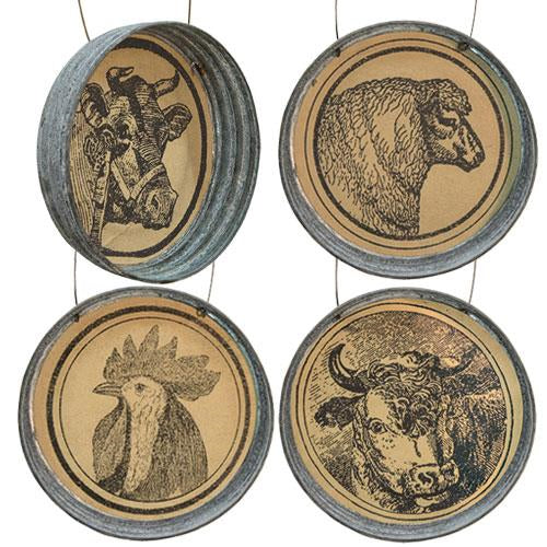 Farm Faces Metal Ornament 4 Asstd (Pack of 4)