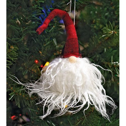 Angora Gnome Ornament w/Red Plaid Hat (Pack of 4)