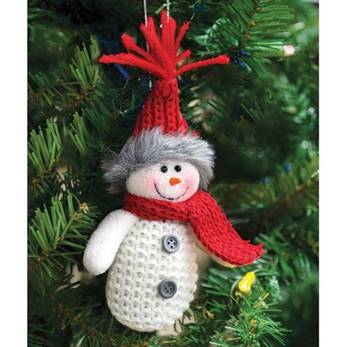 Snowman Ornament w/Red Scarf & Hat (Pack of 4)