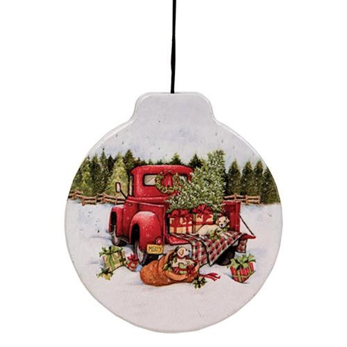 Red Truck Tin Hinged Box Tin Ornament (Pack of 4)