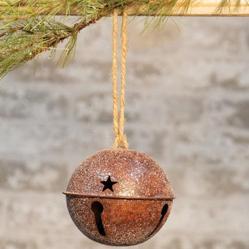 Vintage Glitter Rusty Bell Ornament 4.5" (Pack of 4)