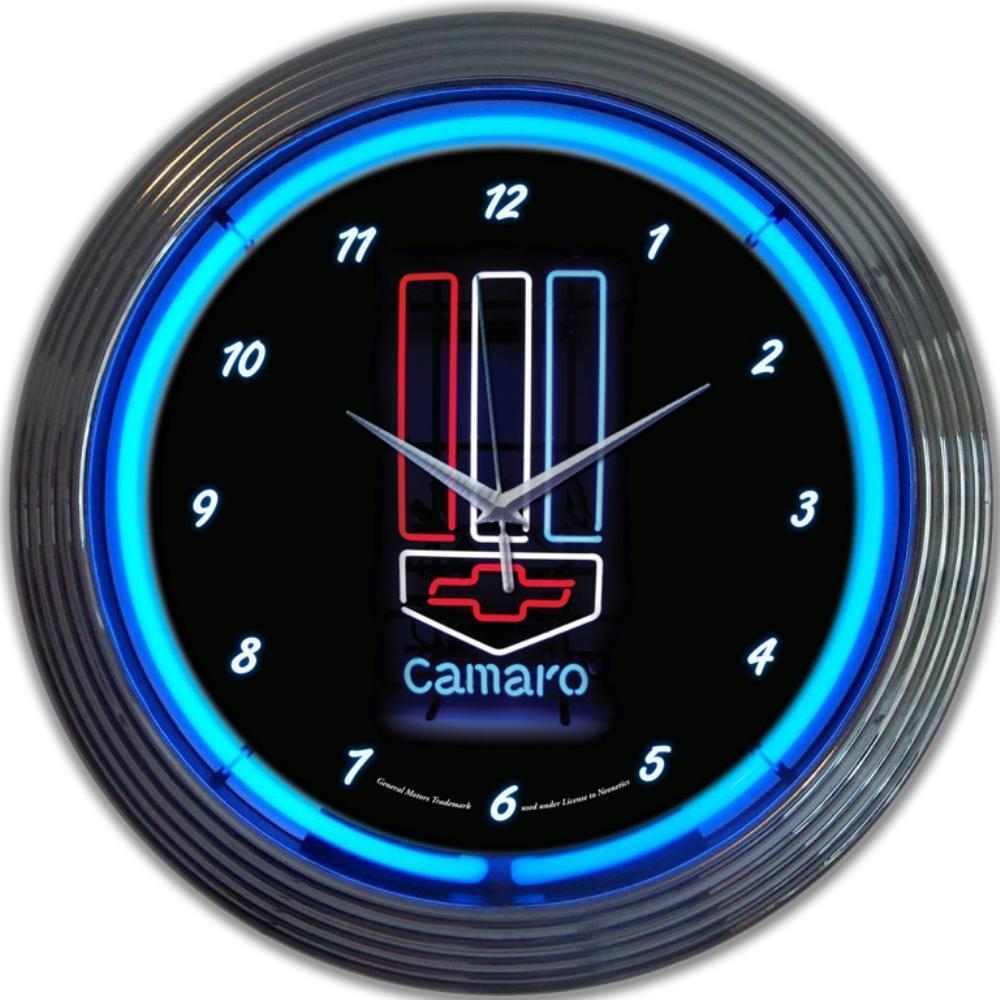 GM Camaro Red, White and Blue Neon Clock