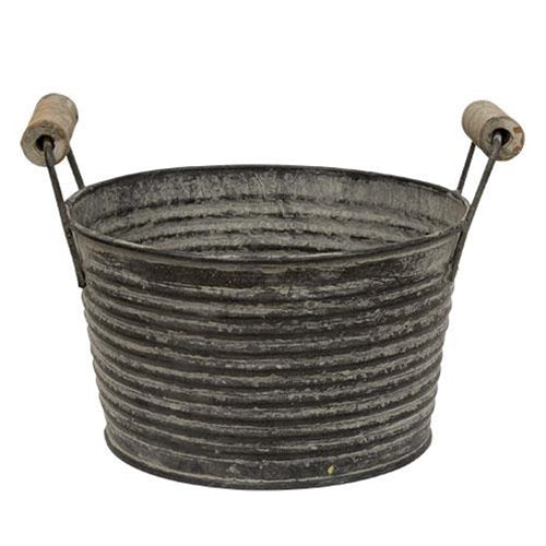 Mini Graywashed Washtub w/ Wood Handles (Pack of 4)