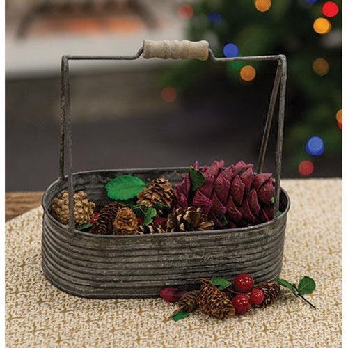 Graywashed Metal Oval Bucket With Handle (Pack of 4)