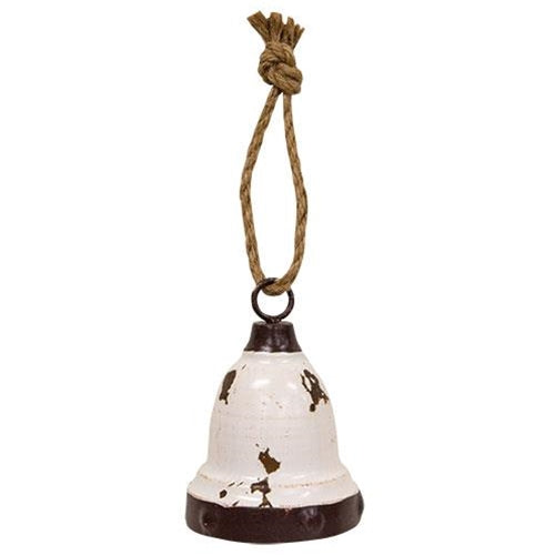 Distressed White Bell Ornament (Pack of 4)