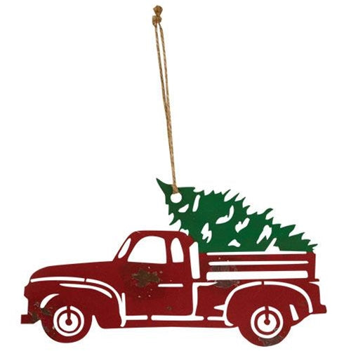 Hanging Distressed Red Metal Truck (Pack of 4)