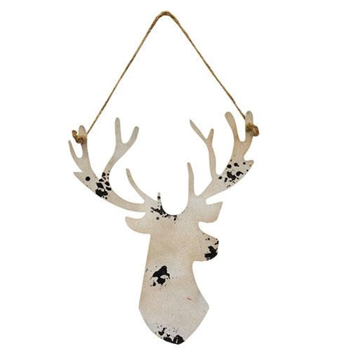 Distressed White Metal Hanging Deer Head 11" (Pack of 4)