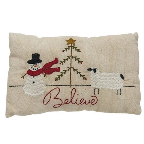 Snowman & Sheep Believe Pillow 6x9