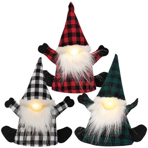 Plush Plaid Santa Gnome Bottle Topper w/LED Light 3 Asstd. (Pack of 4)