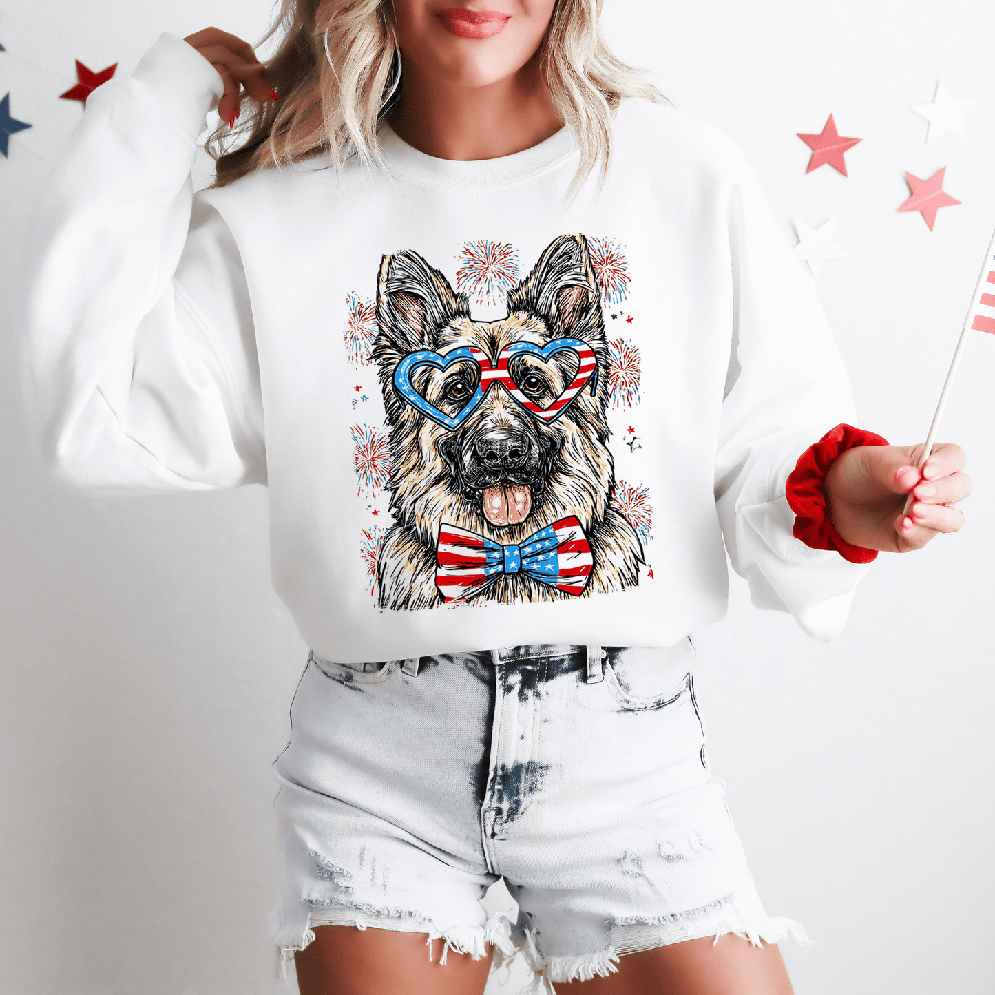 German Shepherd Patriotic Dog USA 4th of July Edition Flag Emblem Collection Sweatshirt