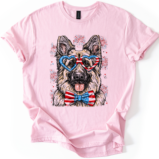 German Shepherd Patriotic Dog USA Flag Pride For Pet Lovers Fourth Of July Celebration American Spirit Graphic Tee