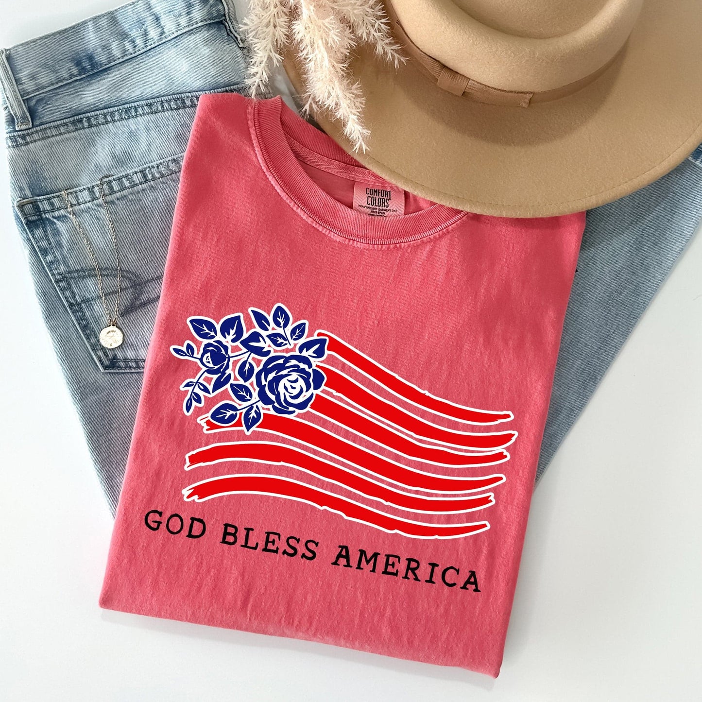 God Bless America Flower Flag Patriotic Design For Freedom And Country Pride Comfort Colors Tee