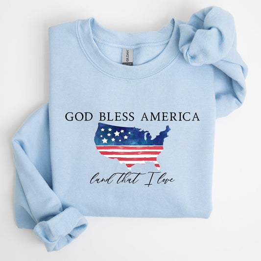 God Bless America, Land That I Love, USA Flag Premium Vintage Patriotic Graphic Sweatshirt