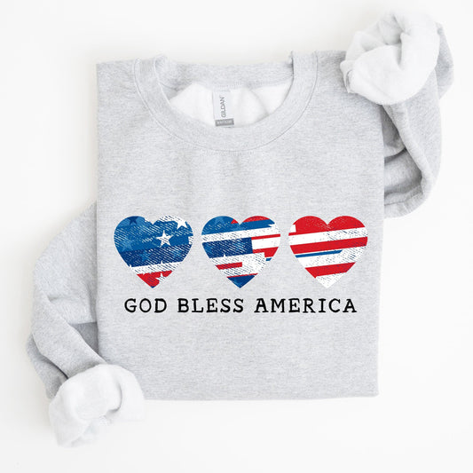 God Bless America Retro Hearts 4th Of July Patriotic Vintage Distressed Graphic Sweatshirt