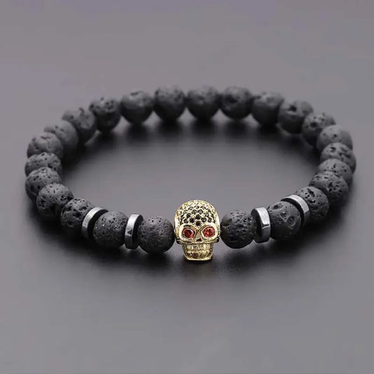 Lava Rock Skull Bracelet