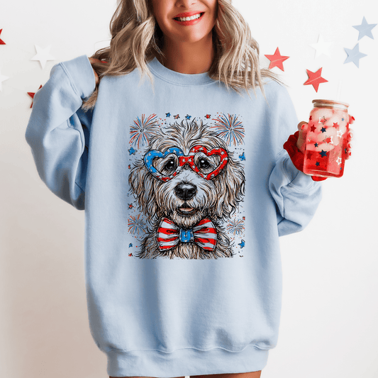 Goldendoodle Patriotic Dog American Flag With Fireworks And Stars Design Sweatshirt
