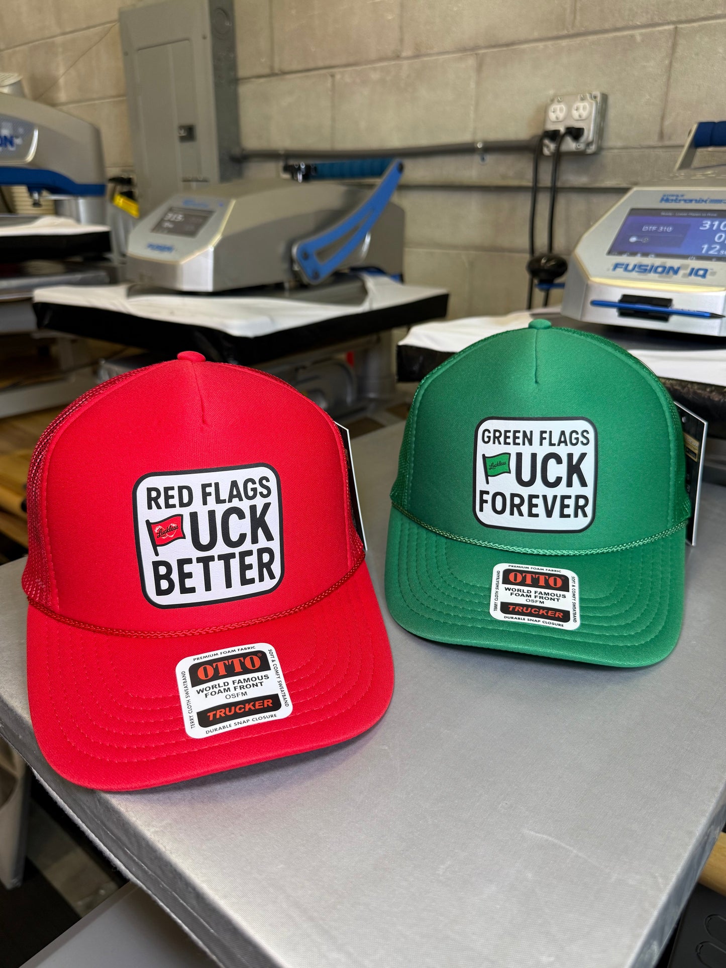 Green Flags Fuck Forever Trucker Hat by Luckless Outfitters