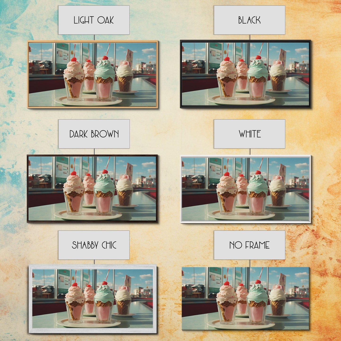 Ice Cream Shop Decor, Framed Canvas Print, Cute Nursery Decor, Retro Ice Cream Parlor Wall Art