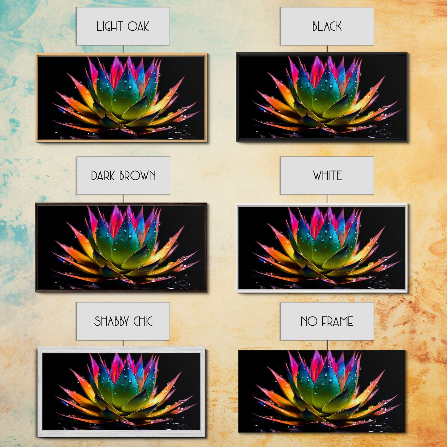 Rainbow Agave With Dew Drops, Modern Art, Framed Canvas Print, Surreal Art, Southwestern Decor, Farmhouse Art, Desert Themed Art