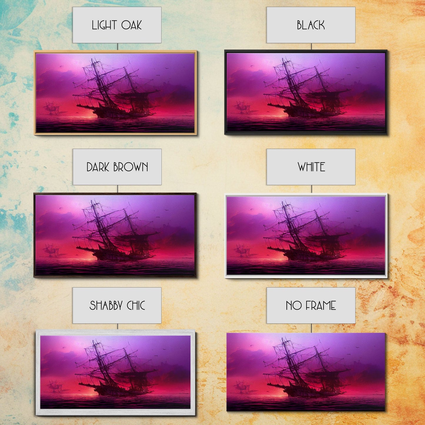 Outrun Style Ghost Ship, Abandoned Pirate Ship, ready to hang canvas print, framed art, cool unique wall decor