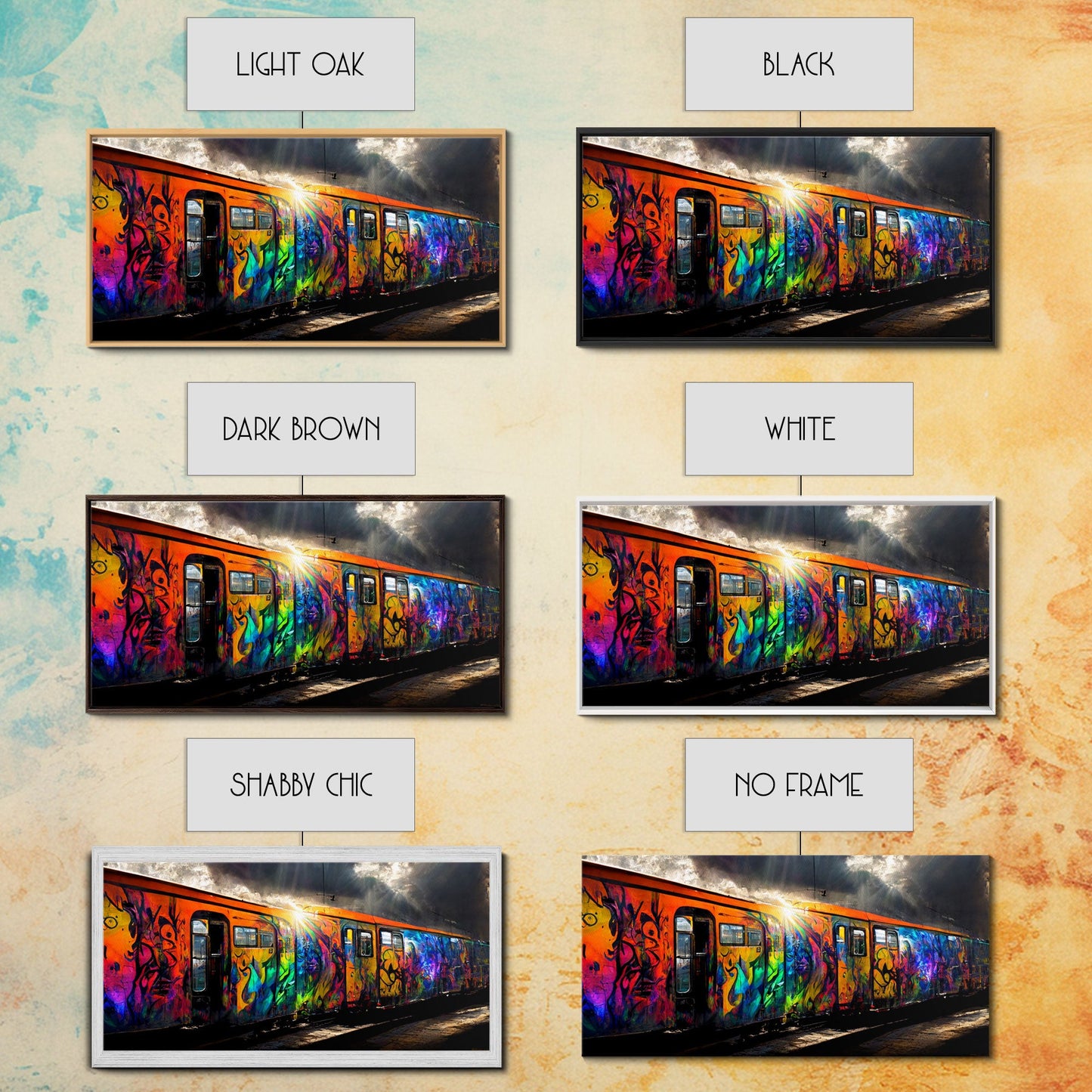 Box car graffiti art, wall decor, train box car, ready to hang canvas print wall art, rainbow train wall art