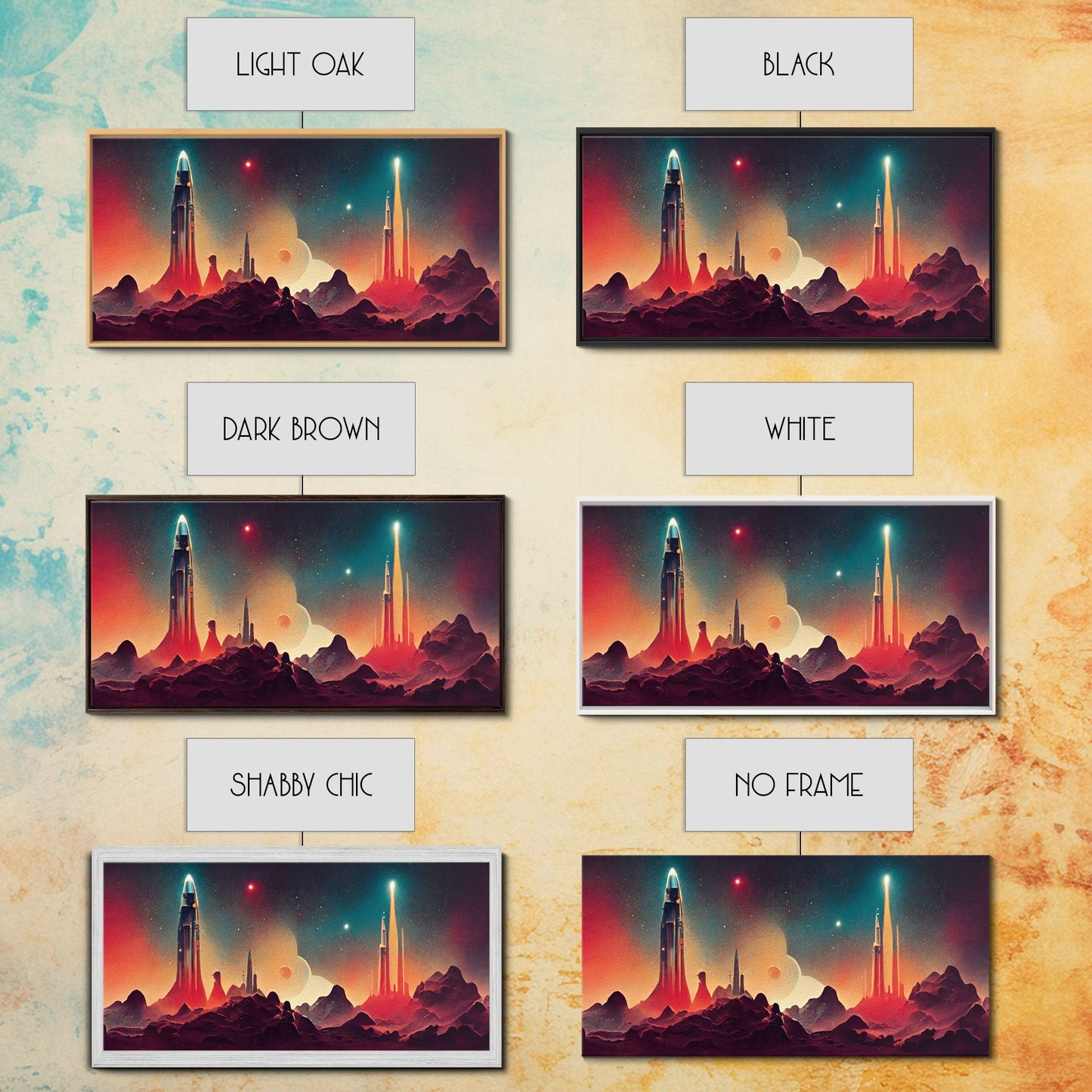Art deco style space canvas print, space ship art, space art, outrun style, sci-fi themed art print, science fiction wall art