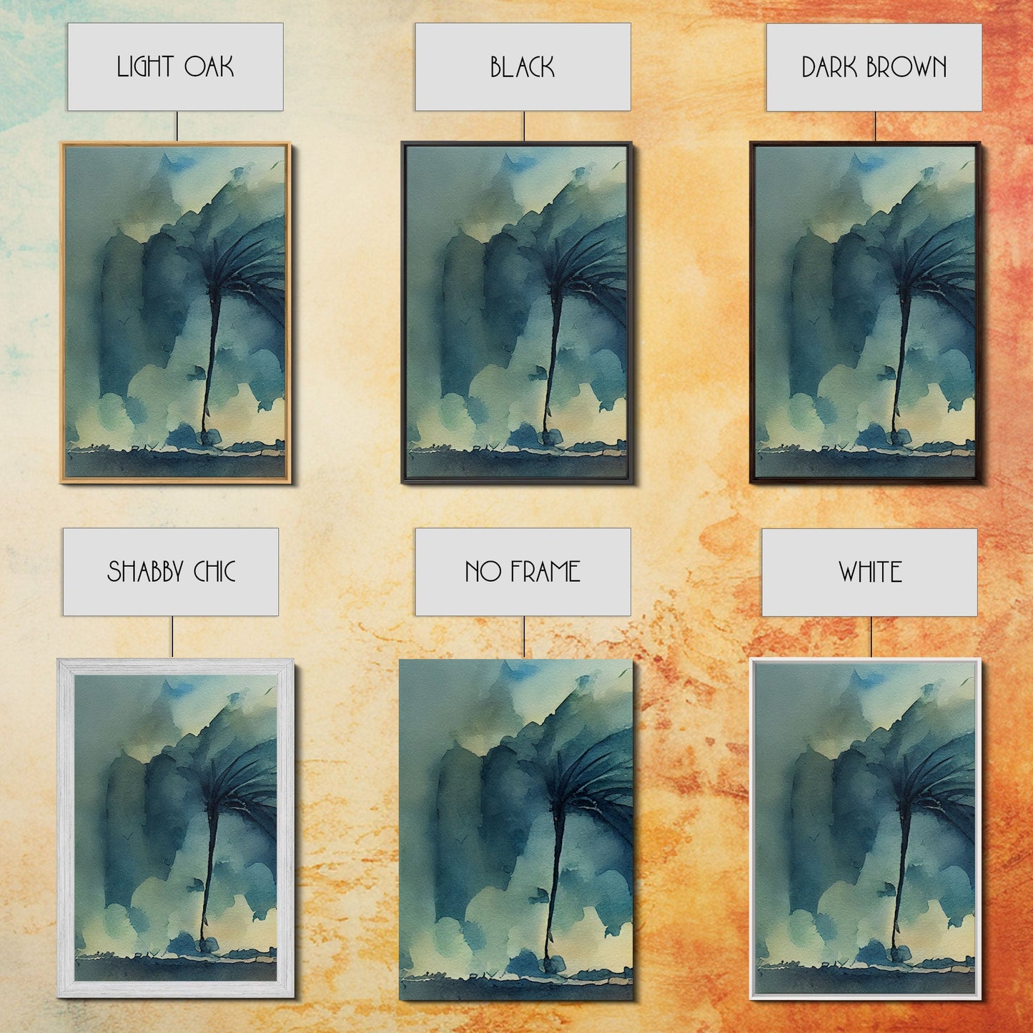 Watercolor of a palm tree blowing in a hurricane, storm art, 3 piece canvas print, 3 piece wall art