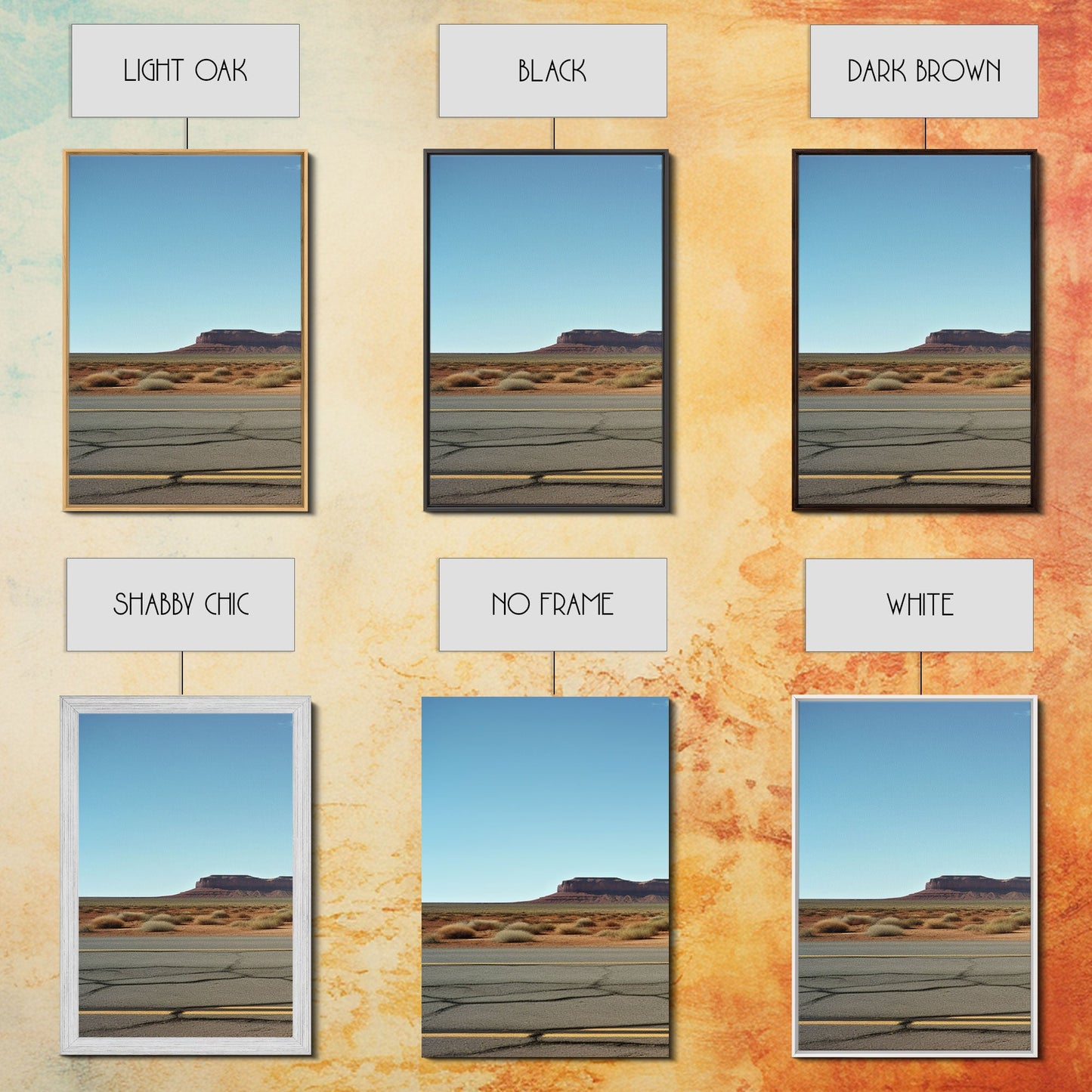 Historic Route 66 Photography 3 Piece Print, Framed Canvas Art, Blue Skies Over Arizona Route 66 Wall Decor, Wall Art