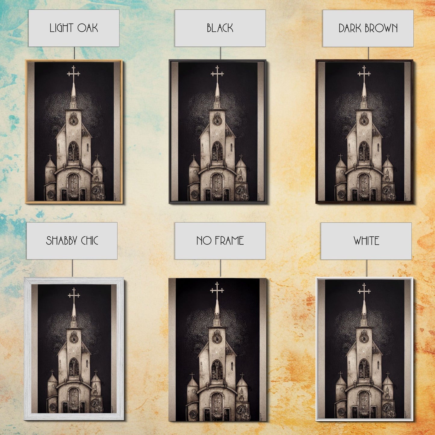 Gothic Church, Framed Canvas Print, Ready To Hang Framed Wall Art, Living Room Decor
