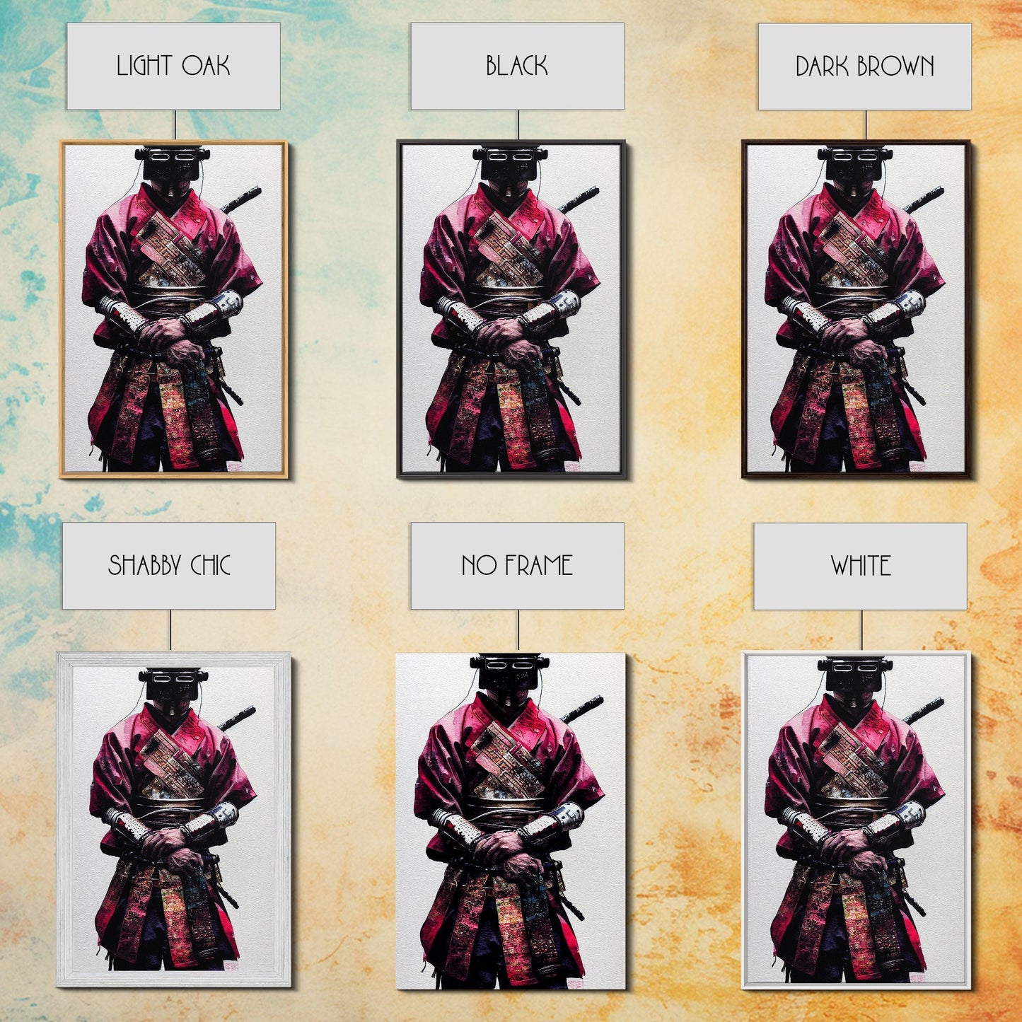 Portrait of a Cyberpunk Samurai with Cybernetic augments, Framed Canvas Print, Ready To Hang Framed Wall Art