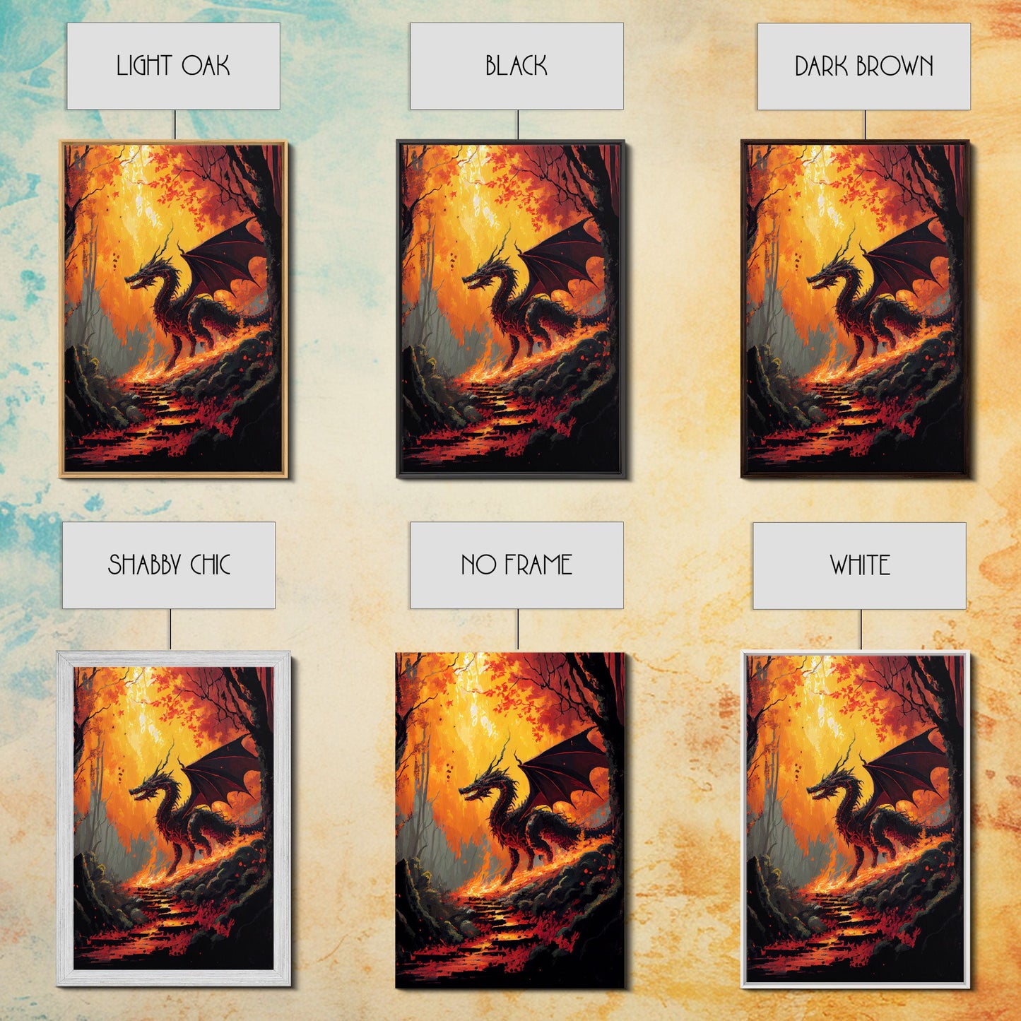 Fiery Dragon Burning Down Forest Canvas Print - Mystical Fantasy Wall Art Home Decor Artwork