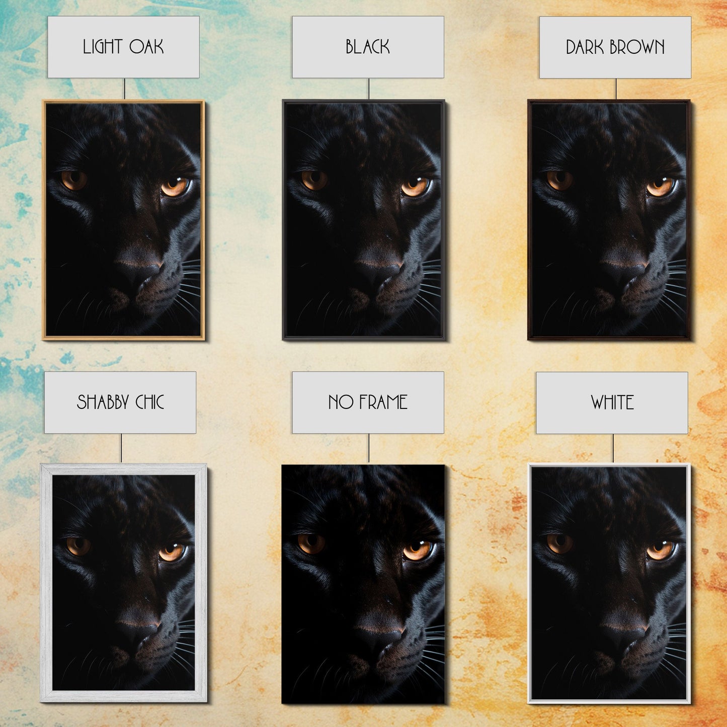 Portrait Of A Predator, Black Cat, Black Panther Photography, Framed Canvas Print, Wood Frame Wall Art
