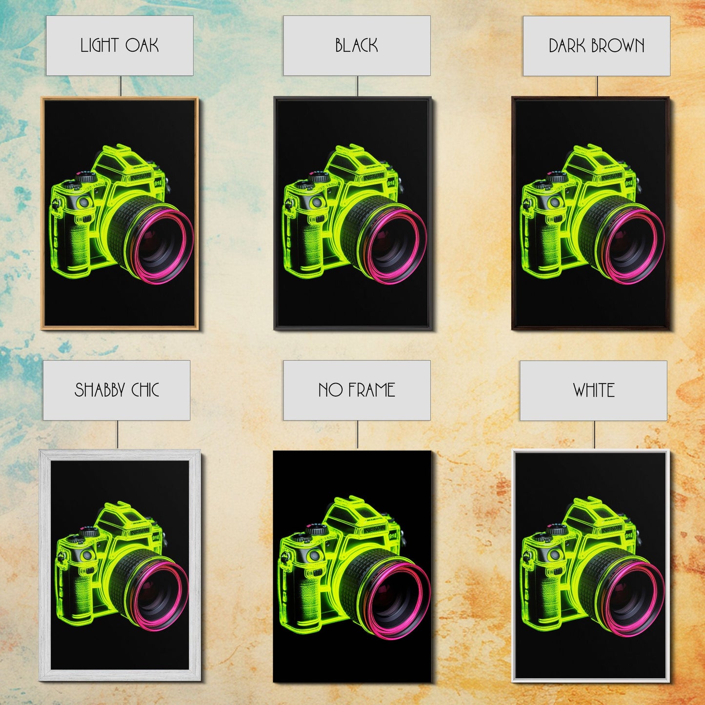 Neon Green Camera Wall Art, Neon Wall Decor, Photography Art, Minimalist Print, Wall Decor, Canvas Print, Wall Art, Framed Canvas