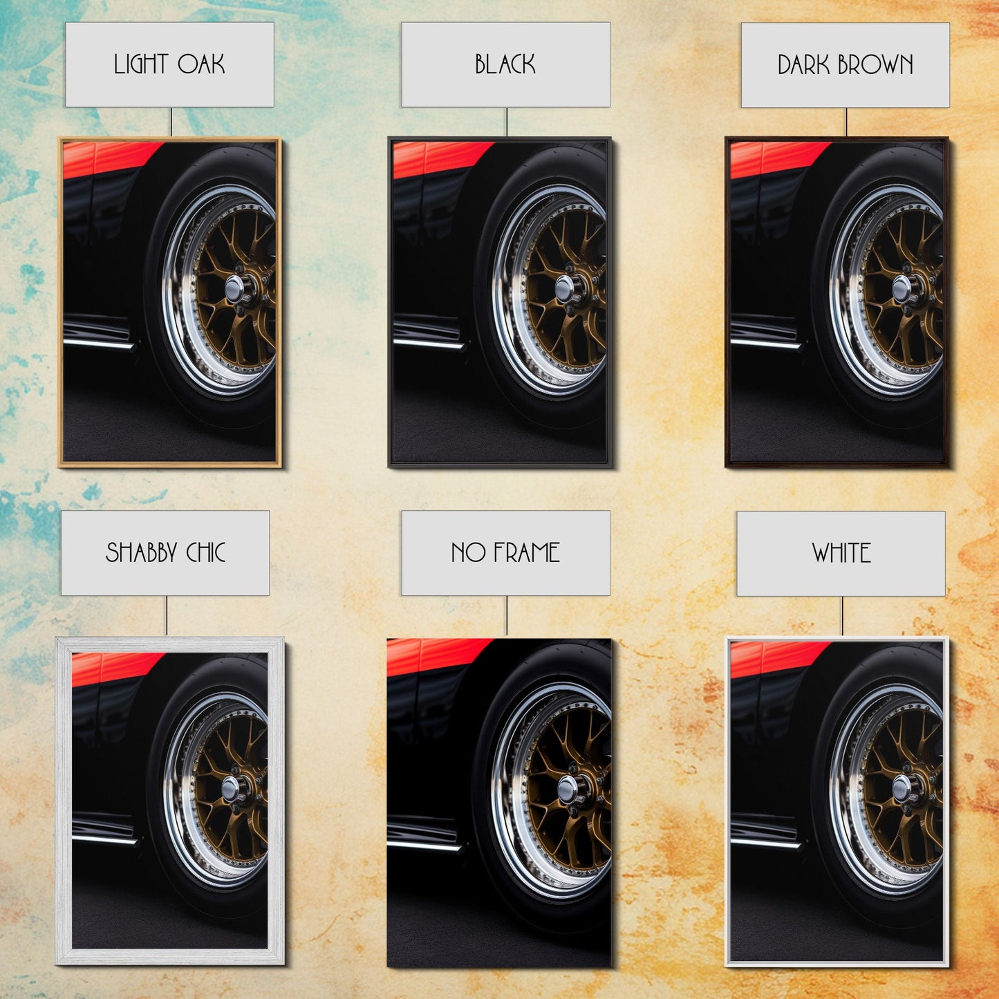 Hot Rod Muscle Car Art, Hot Rot Photography Print, Framed Canvas or Poster, Close Up Shot Of Rims, Orange Hot Rod, Gift For Him