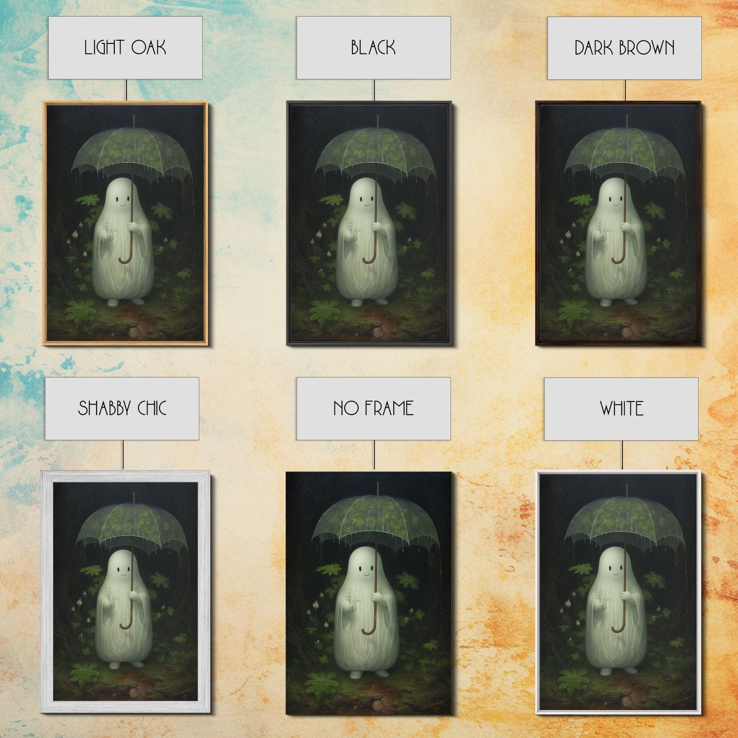 Ghost Holding an Umbrella In The Rain, Vintage Halloween Canvas Print, Framed Canvas, Halloween Wall Art, Dark Academia, Spooky Haunted