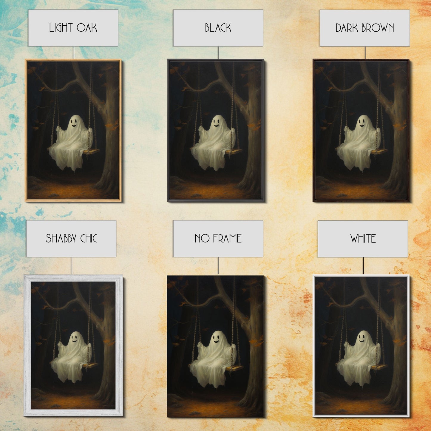The Happy Playground Ghost, Funny Halloween, Vintage Halloween Canvas, Framed Canvas Print, Cute Wall Art, Ghost On A Swing, Macabre Art