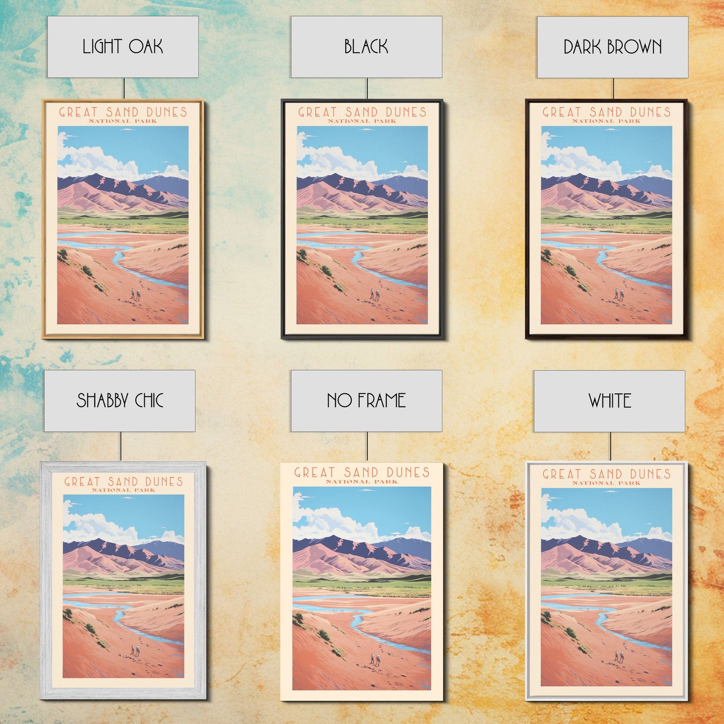 Great Sand Dunes National Park Colorado Travel Art, National Park Print, Minimalist Travel Art, Midcentury Modern Style Landscape Painting