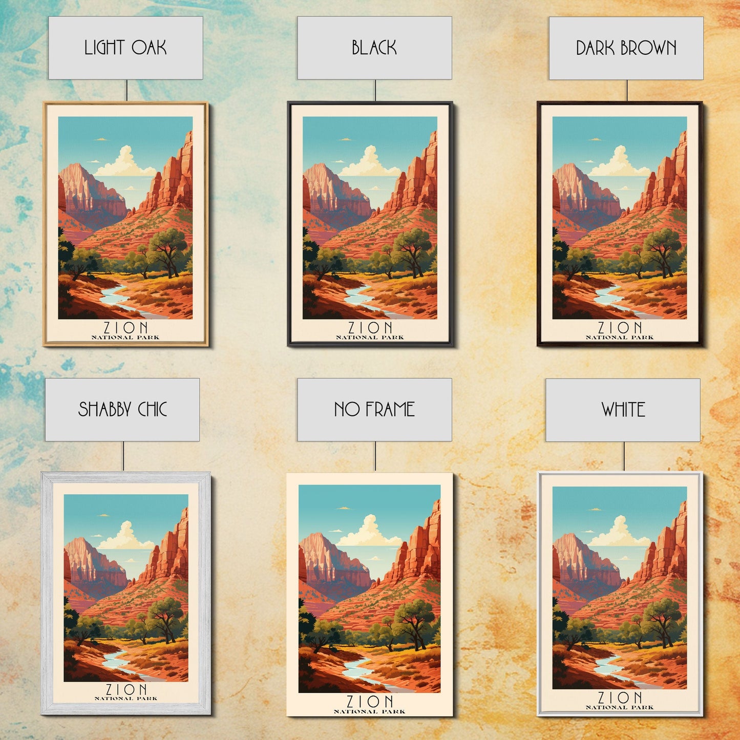 Zion National Park, Utah Travel Art, National Park Print, Minimalist Travel Art, Midcentury Modern Retro Style Landscape