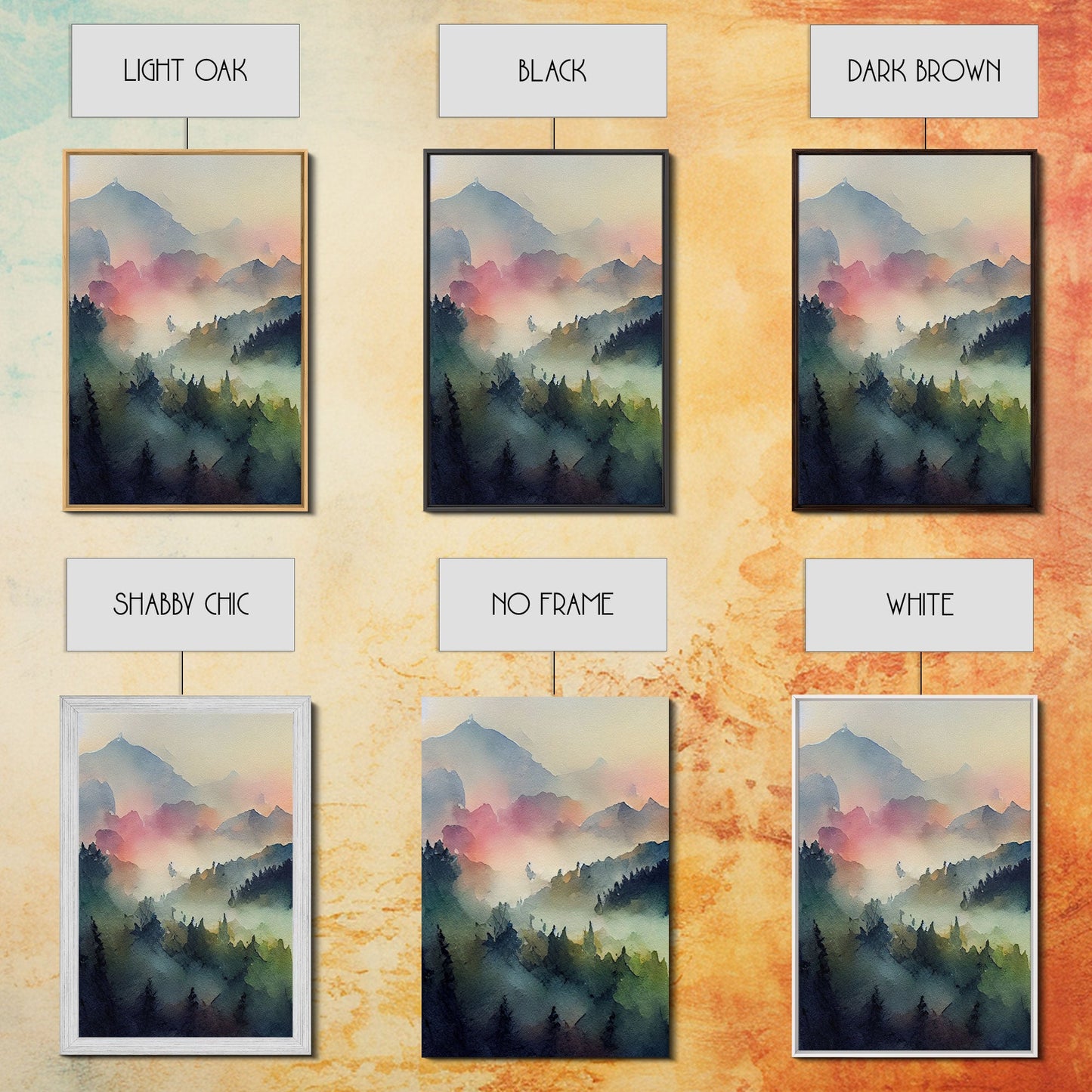 Dramatic Watercolor Sunset Landscape Abstract, Landscape Art, 3 Piece Canvas Decor, 3 Piece Wall Art, Ready To Hang Canvas Prints