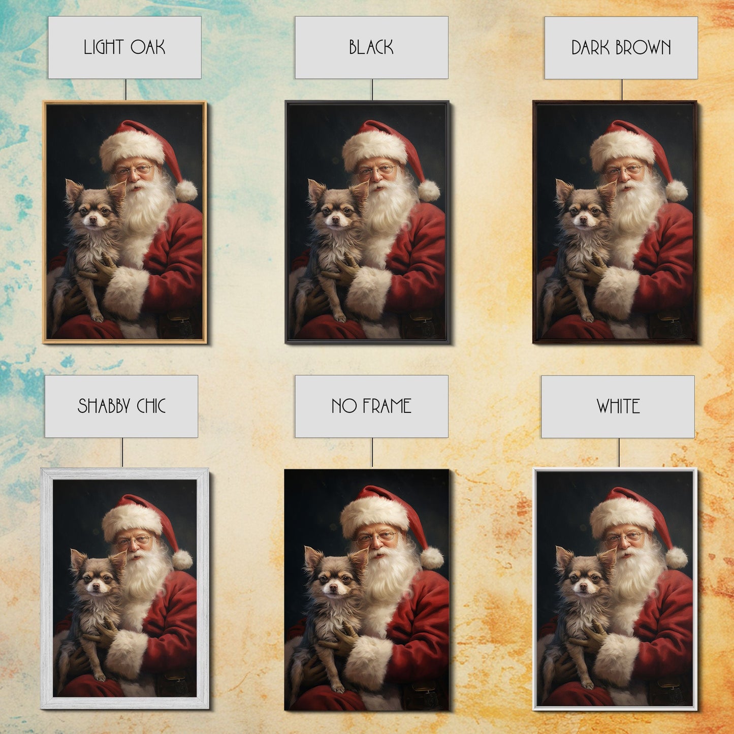 Santa Claus And His Chihuahua, Christmas Wall Art, Christmas Dog, Winter Wall Art, Santa Decor, Santa Art Print, Farmhouse Christmas